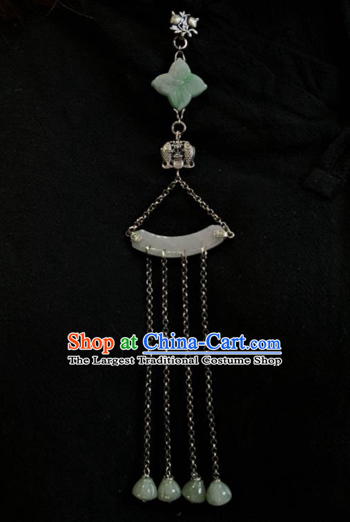 Handmade Chinese Jade Tassel Brooch Accessories National Silver Pendant