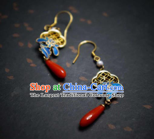 Chinese Cheongsam Filigree Ear Accessories Traditional Culture Jewelry Agate Earrings