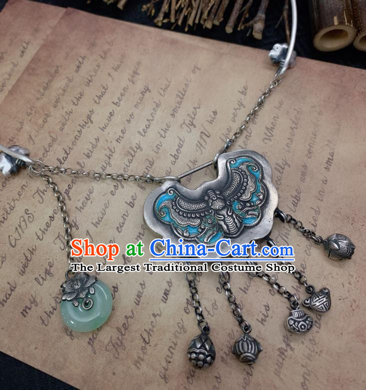 Handmade Chinese Blueing Longevity Lock Necklace Accessories National Silver Necklet Pendant