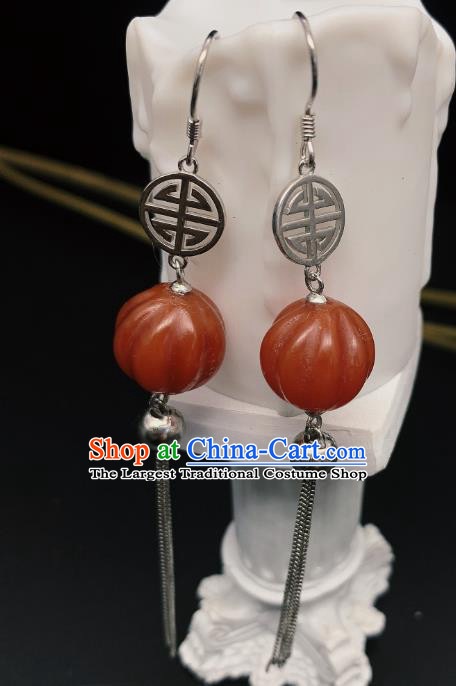 China Traditional Cheongsam Agate Ear Accessories National Silver Tassel Earrings Jewelry