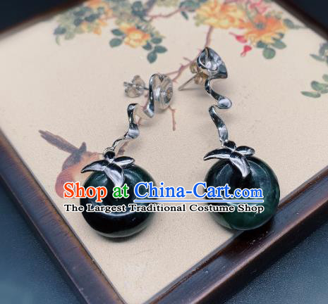 China Traditional Silver Ear Accessories National Cheongsam Jadeite Peace Buckle Earrings Jewelry