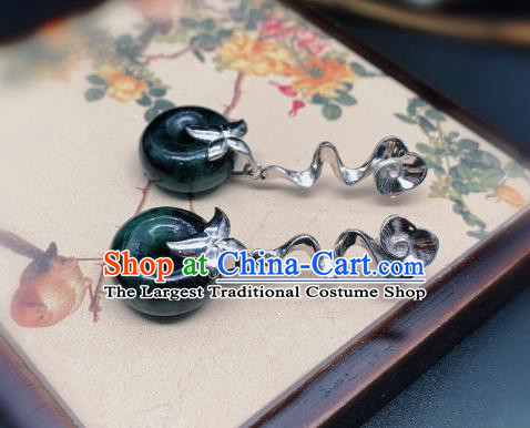 China Traditional Silver Ear Accessories National Cheongsam Jadeite Peace Buckle Earrings Jewelry