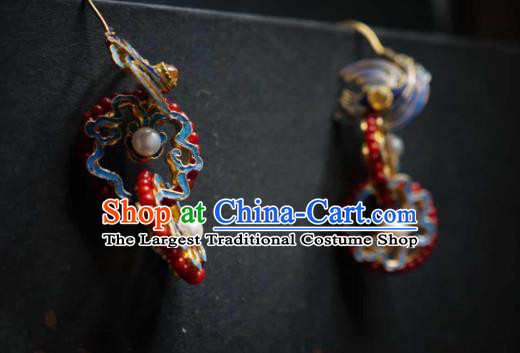 Handmade Chinese Cheongsam Coral Beads Ear Accessories Traditional Culture Jewelry Blueing Crane Earrings