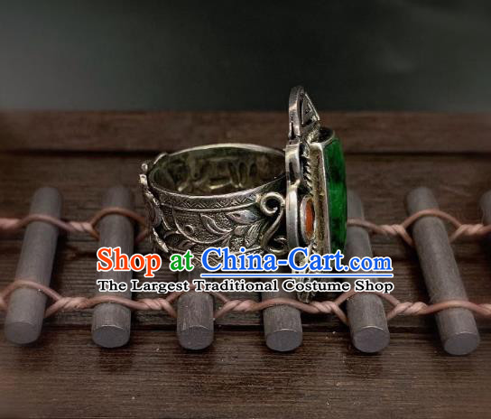 Chinese Handmade Jadeite Ring National Silver Jewelry Circlet