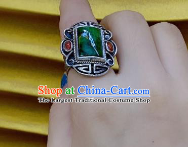 Chinese Handmade Jadeite Ring National Silver Jewelry Circlet