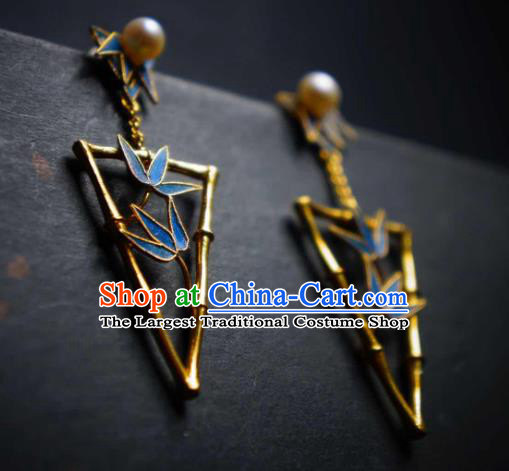 Handmade Chinese Cheongsam Bamboo Leaf Ear Accessories Traditional Culture Jewelry Earrings