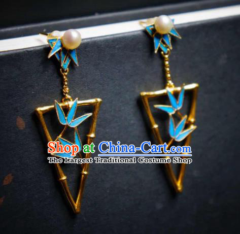 Handmade Chinese Cheongsam Bamboo Leaf Ear Accessories Traditional Culture Jewelry Earrings