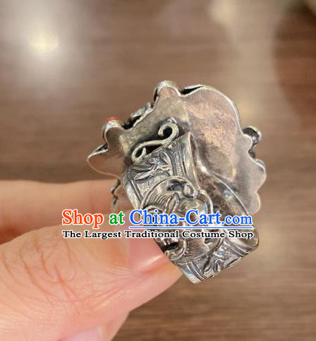 Chinese Handmade National Agate Circlet Wedding Jewelry Silver Plum Blossom Finger Ring