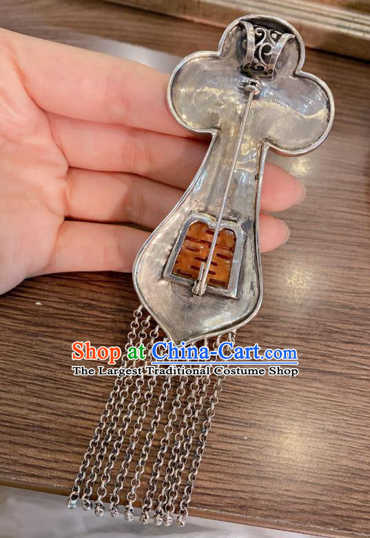 Handmade Chinese National Silver Tassel Necklace Pendant Traditional Jadeite Accessories Necklet