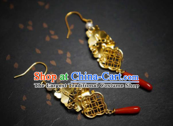 Handmade Chinese Cheongsam Butterfly Ear Accessories Traditional Culture Jewelry Agate Pearls Earrings