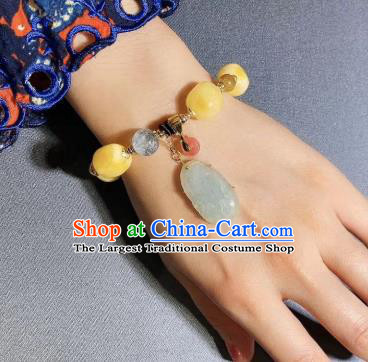 Handmade Chinese Jadeite Bracelet Traditional Beeswax Wristlet Accessories