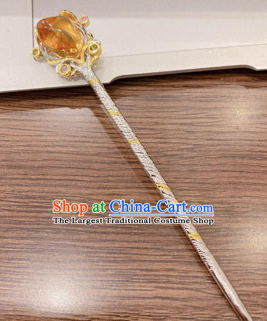 China Traditional Silver Hair Accessories Classical Cheongsam Topaz Hairpin