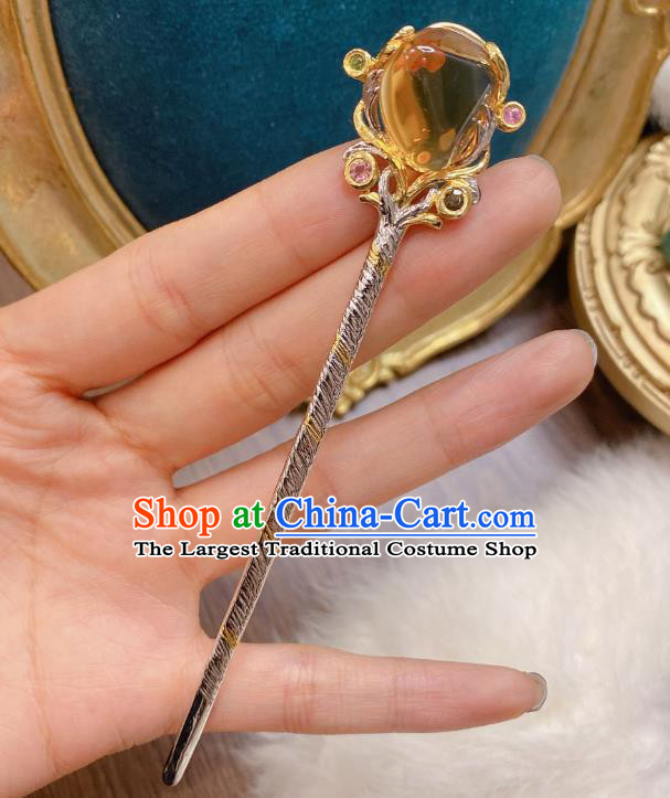 China Traditional Silver Hair Accessories Classical Cheongsam Topaz Hairpin