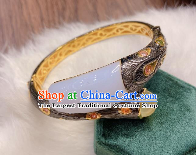 Handmade Chinese National Bracelet Traditional Hetian Jade Wristlet Accessories
