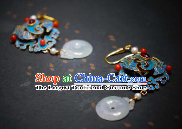 Handmade Chinese Cheongsam Jadeite Ear Accessories Traditional Culture Jewelry Blueing Phoenix Earrings