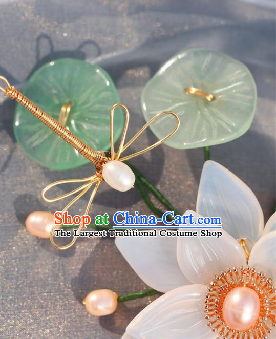 China Classical Pearls Hairpin Traditional Hair Accessories Hanfu White Lotus Hair Stick