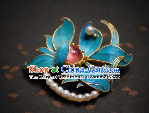 China Traditional Cheongsam Orchids Breastpin Jewelry Handmade Pearls Brooch Tourmaline Accessories