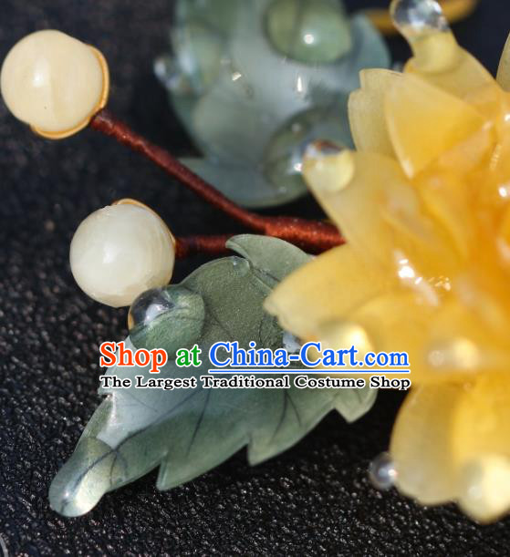 China Classical Ming Dynasty Hairpin Traditional Hair Accessories Hanfu Yellow Peony Hair Stick