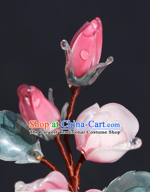 China Hanfu Pink Flowers Hair Stick Classical Ming Dynasty Hairpin Traditional Hair Accessories