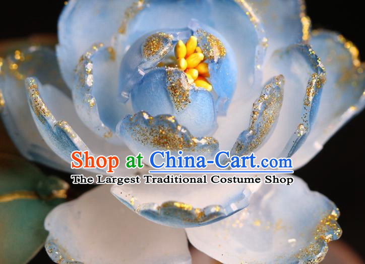 China Hanfu Blue Peony Hair Stick Classical Hair Accessories Traditional Ming Dynasty Princess Hairpin