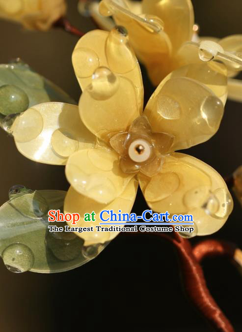 China Hanfu Yellow Flowers Hair Stick Traditional Song Dynasty Princess Hairpin Classical Hair Accessories