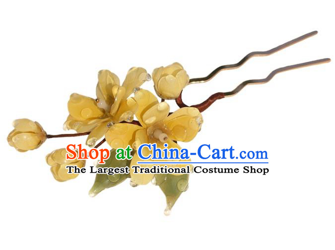 China Hanfu Yellow Flowers Hair Stick Traditional Song Dynasty Princess Hairpin Classical Hair Accessories