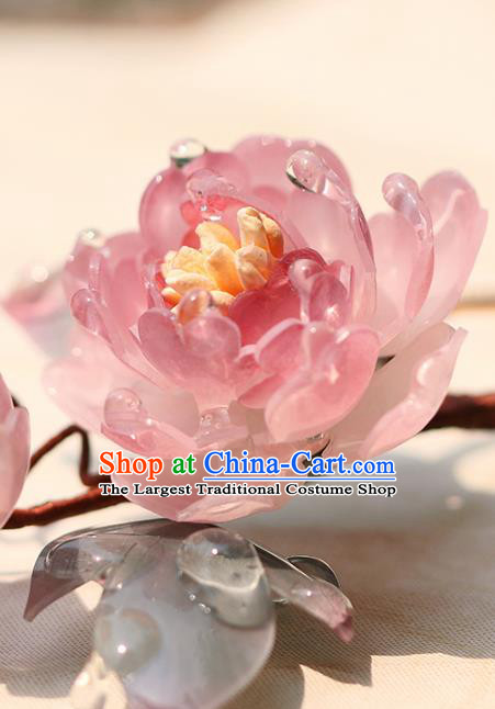 China Hanfu Pink Rose Hair Stick Classical Hair Accessories Traditional Ming Dynasty Princess Flowers Hairpin