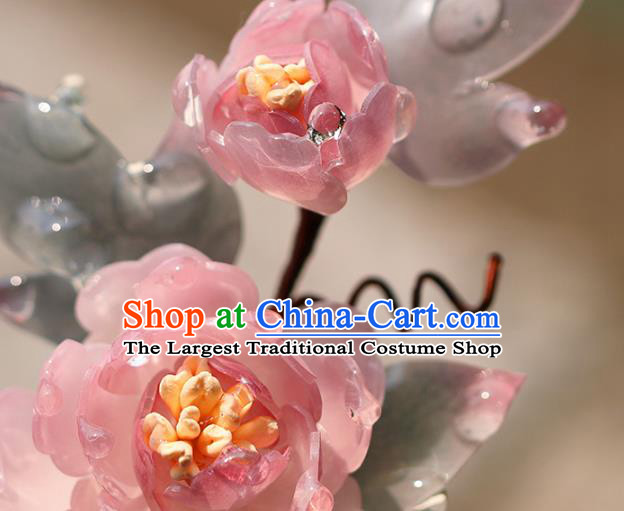 China Hanfu Pink Rose Hair Stick Classical Hair Accessories Traditional Ming Dynasty Princess Flowers Hairpin