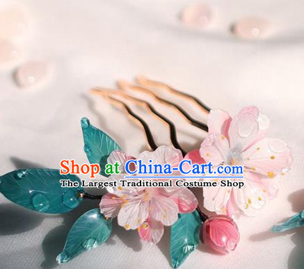 China Classical Hair Accessories Traditional Ming Dynasty Princess Hairpin Hanfu Pink Begonia Hair Comb