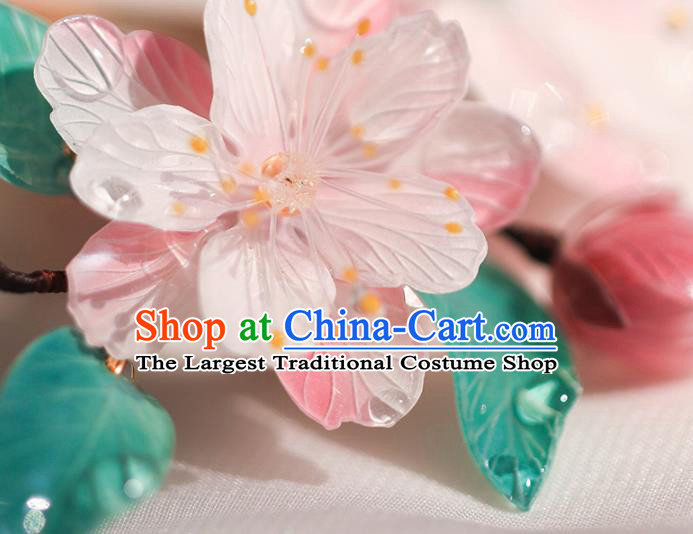 China Classical Hair Accessories Traditional Ming Dynasty Princess Hairpin Hanfu Pink Begonia Hair Comb