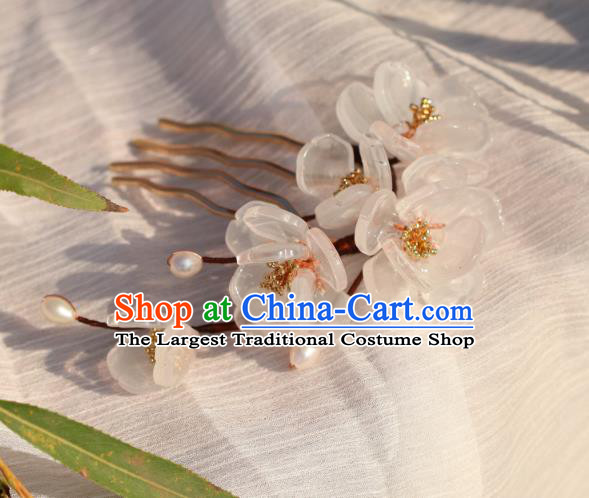 China Hanfu White Flowers Hair Comb Classical Hair Accessories Traditional Ming Dynasty Hairpin