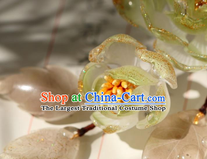 China Classical Hanfu Green Flowers Hair Stick Traditional Ming Dynasty Princess Hairpin Hair Accessories