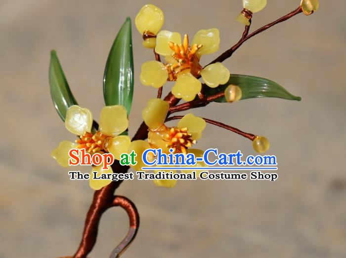 China Classical Hair Accessories Hanfu Yellow Jasminum Hair Stick Traditional Ming Dynasty Princess Hairpin