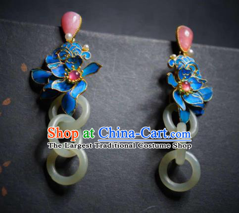 Handmade Chinese Cheongsam Jade Ear Accessories Traditional Culture Jewelry Rose Quartz Earrings