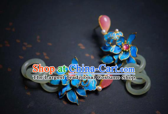 Handmade Chinese Cheongsam Jade Ear Accessories Traditional Culture Jewelry Rose Quartz Earrings