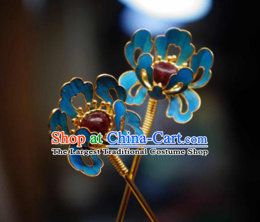 Chinese Handmade Ruby Hairpin Ancient Qing Dynasty Empress Hair Stick Traditional Hair Jewelry