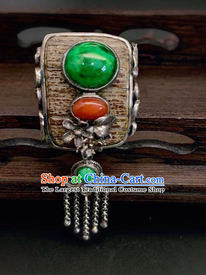 Chinese Handmade Silver Tassel Ring National Jadeite Jewelry Circlet
