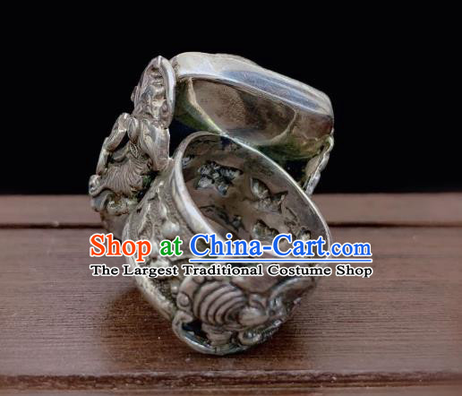 Chinese Handmade Silver Tassel Ring National Jadeite Jewelry Circlet