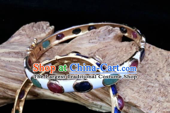 Handmade Chinese Enamel White Bangle Accessories National Wedding Gems Bracelet