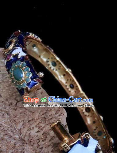 Handmade Chinese Gems Bangle Wristlet Accessories National Enamel Royalblue Bracelet