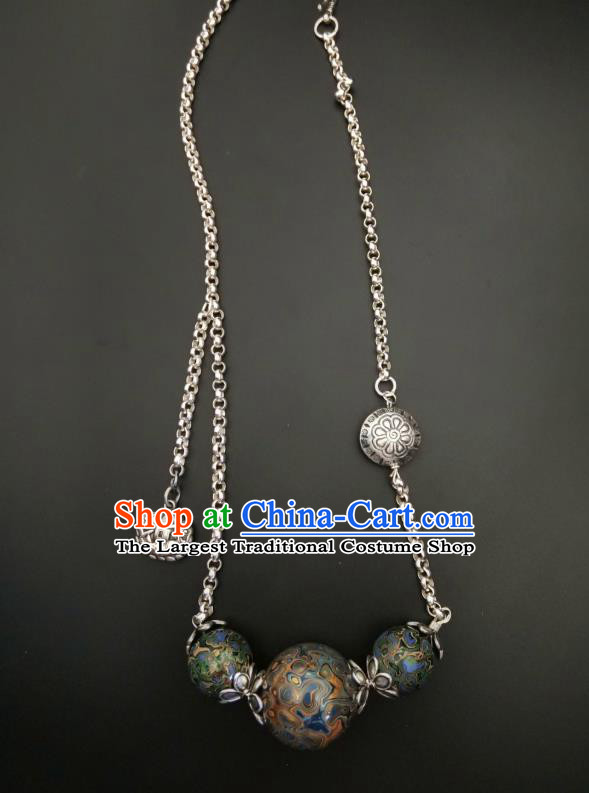 Handmade Chinese National Silver Necklace Traditional Lacquerware Necklet Accessories