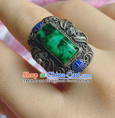 Chinese Handmade Blueing Silver Ring National Jewelry Jadeite Circlet