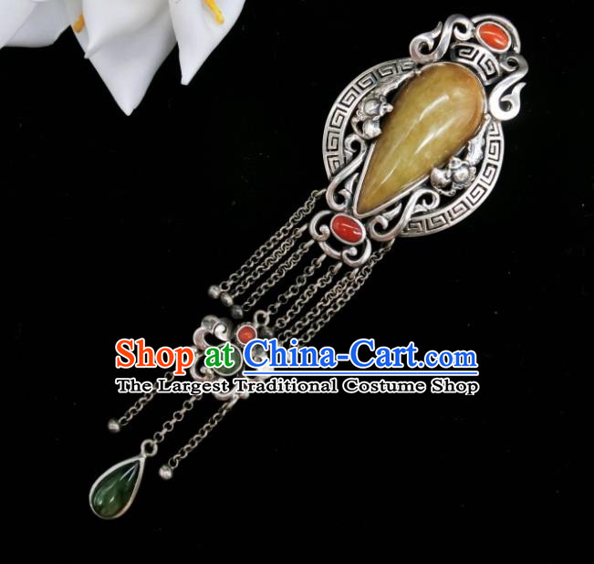Handmade Chinese National Jadeite Necklace Pendant Traditional Silver Tassel Necklet Accessories