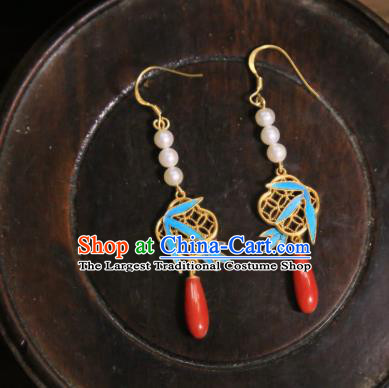 Handmade Chinese Agate Ear Accessories Traditional Culture Jewelry Cheongsam Blueing Bamboo Leaf Earrings