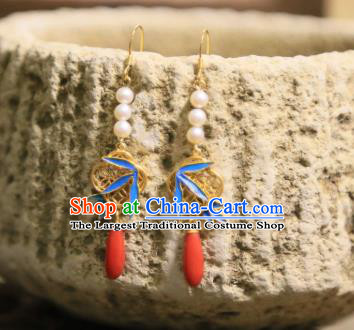 Handmade Chinese Agate Ear Accessories Traditional Culture Jewelry Cheongsam Blueing Bamboo Leaf Earrings
