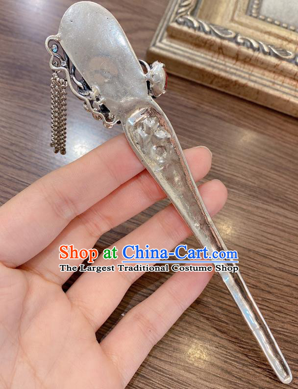 China Classical Silver Hair Stick Traditional Handmade Hairpin Jadeite Hair Accessories