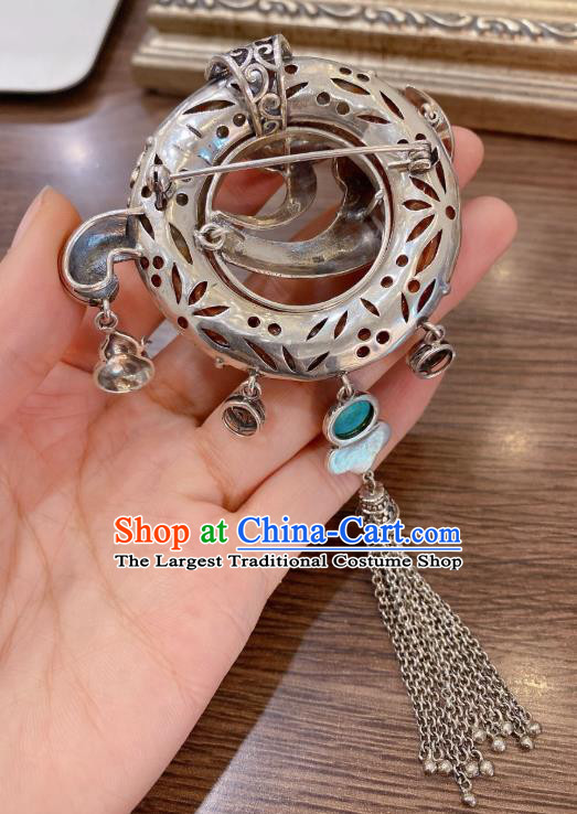 Handmade Chinese Traditional Silver Tassel Necklace Accessories National Jade Carving Necklet Pendant