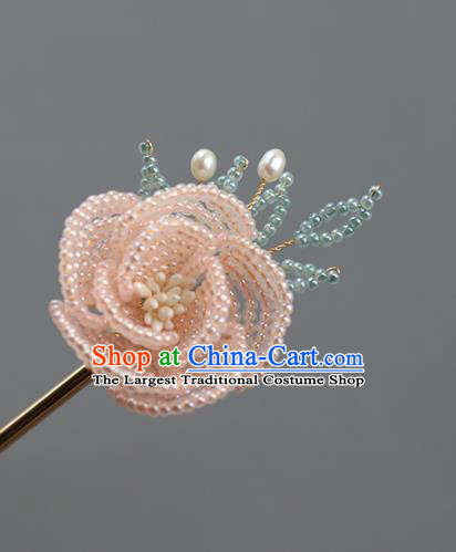 China Classical Beads Rose Hair Stick Hair Accessories Traditional Qing Dynasty Court Hairpin