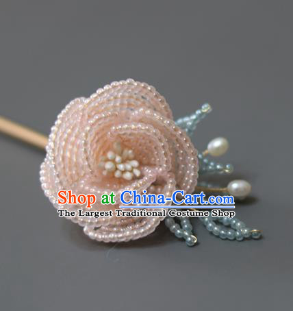 China Classical Beads Rose Hair Stick Hair Accessories Traditional Qing Dynasty Court Hairpin