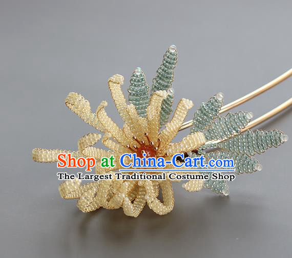China Traditional Qing Dynasty Empress Hairpin Classical Beads Chrysanthemum Hair Stick Hair Accessories